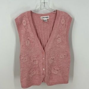 Alfred dunner vintage embroidered floral button front BoHo grandma core vest